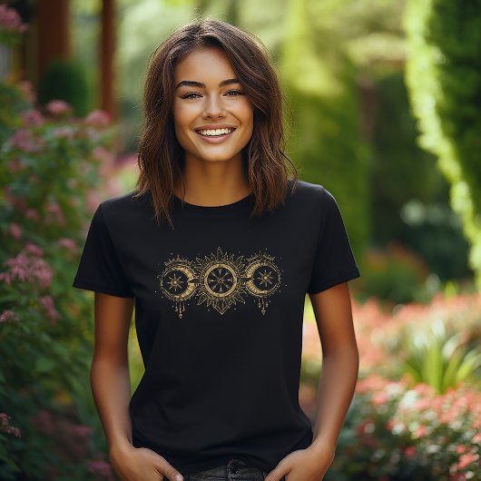 Gold Sun- und Moon-Design T-Shirt