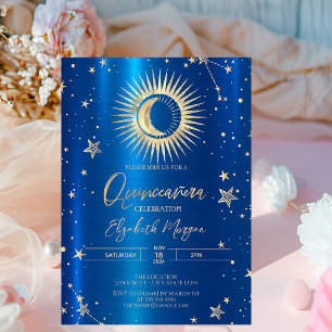 Gold Sun und Moon Stars Blue Metallic Quinceanera Einladung