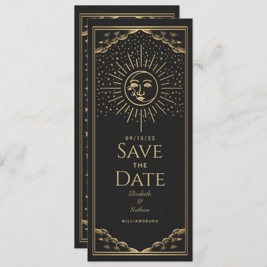 Gold Sun- und MoonTarot-Karte Save the Date Einladung (Vorne/Hinten)