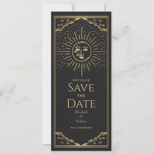 Gold Sun- und MoonTarot-Karte Save the Date Einladung (Vorderseite)