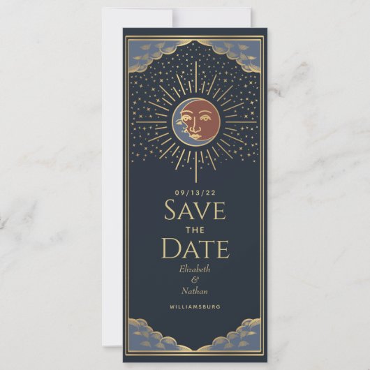 Gold Sun- und MoonTarot-Karte Save the Date Einladung (Vorderseite)