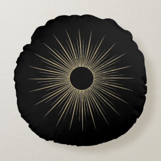 Gold Sunburst Black Minimal Round Throw Pillow Rundes Kissen