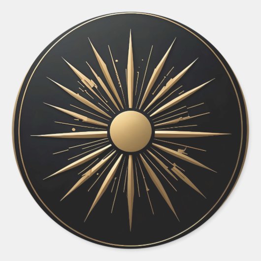 Gold Sunburst Line Art Black Sticker (Vorderseite)