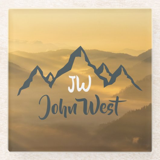 Gold sunrise personalizable mountains monogram glasuntersetzer (Vorderseite)
