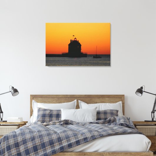 Gold Sunset Lighthouse Canvas Print Leinwanddruck (Insitu (Schlafzimmer))