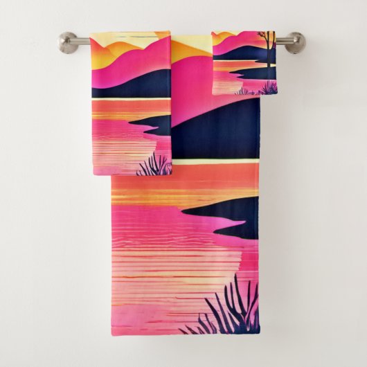 Gold Sunset Over Pink Lake Festival Badhandtuch Set (Insitu)