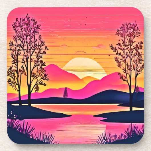 Gold Sunset Over Pink Lake Festival Getränkeuntersetzer (Vorderseite)