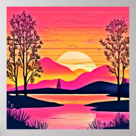 Gold Sunset Over Pink Lake Festival Poster