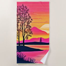 Gold Sunset Over Pink Lake Festival Strandtuch
