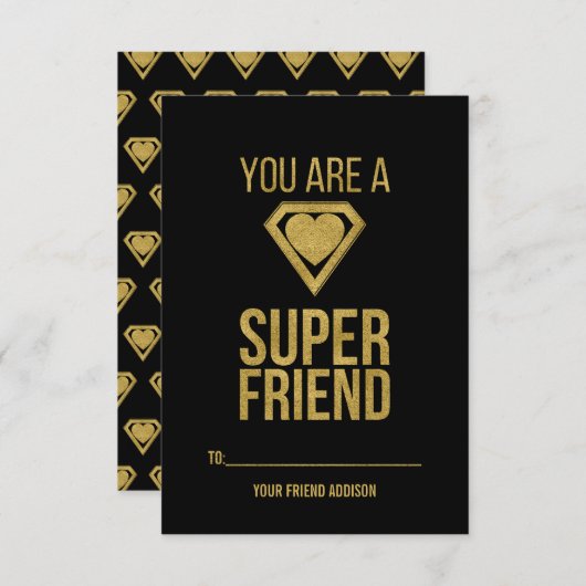 Gold Superheld Friend Classroom Valentine Card Einladung (Vorne/Hinten)