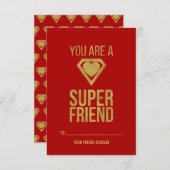 Gold Superheld Friend Classroom Valentine Card Rot Einladung (Vorne/Hinten)