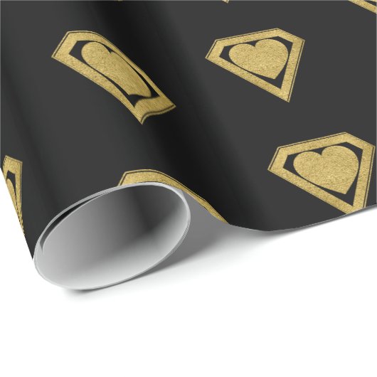 Gold Superheld Friend Valentine Wrapping Paper Geschenkpapier (Rolleneckpunkt)