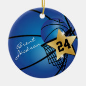 Gold Superstar Basketball | DIY Text | Dunkelblau Keramik Ornament (Vorne)