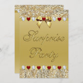 Gold Surprise Party Imitate Sequins Hearts Bow Einladung (Vorne/Hinten)