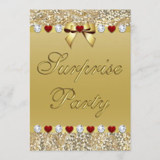 Gold Surprise Party Imitate Sequins Hearts Bow Einladung