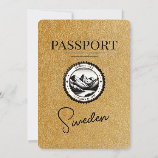 Gold Sweden Passport Hochzeitseinladung Einladung (Rückseite)