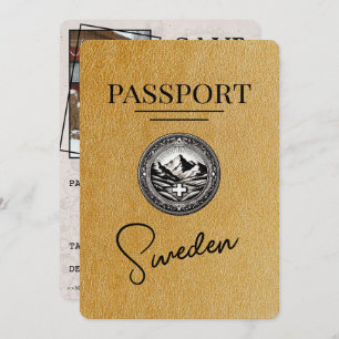 Gold Sweden Passport Save the Date