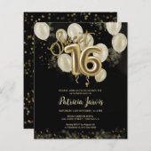 Gold Sweet 16 Bday Balloons Budget Einladungen (Vorne/Hinten)