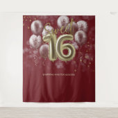 Gold Sweet 16 Bday Balloons Burgund Hintergrund Wandteppich (Vorderseite)