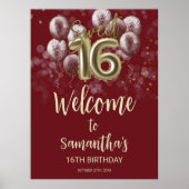 Gold Sweet 16 Bday Balloons Burgund Willkommenszei Poster (Vorne)