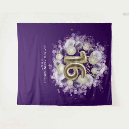 Gold Sweet 16 Bday Balloons Party Lila Hintergrund Wandteppich (Vorderseite (Horizontal))