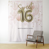 Gold Sweet 16 Bday Balloons Party Rosa Hintergrund Wandteppich (Beispiel)