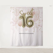 Gold Sweet 16 Bday Balloons Party Rosa Hintergrund Wandteppich (Vorderseite)