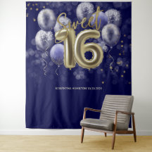 Gold Sweet 16 Bday Balloons Royal Blue Hintergrund
