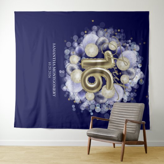 Gold Sweet 16 Bday Balloons Royal Blue Hintergrund Wandteppich (Beispiel (Horizontal))