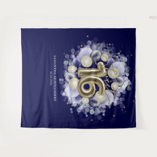Gold Sweet 16 Bday Balloons Royal Blue Hintergrund Wandteppich (Vorderseite (Horizontal))