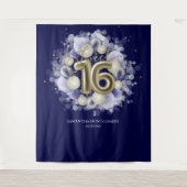 Gold Sweet 16 Bday Balloons Royal Blue Hintergrund Wandteppich (Vorderseite)