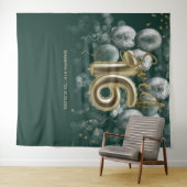 Gold Sweet 16 Bday Balloons Smaragdgrüner Hintergr Wandteppich (Beispiel (Horizontal))
