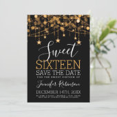 Gold Sweet 16 Funkelnd String Lights Rett Date Save The Date (Stehend Vorderseite)