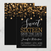 Gold Sweet 16 Funkelnd String Lights Rett Date Save The Date (Vorne/Hinten)