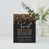 Gold Sweet 16 Funkelnd String Lights Rett Date Save The Date (Stehend Vorderseite)