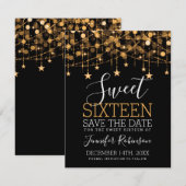 Gold Sweet 16 Funkelnd String Lights Rett Date Save The Date (Vorne/Hinten)