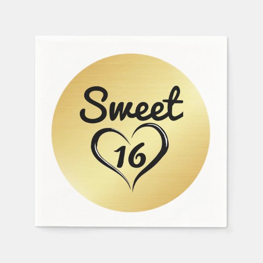 Gold Sweet 16 Paper Napkin mit Herz Serviette (Vorderseite)