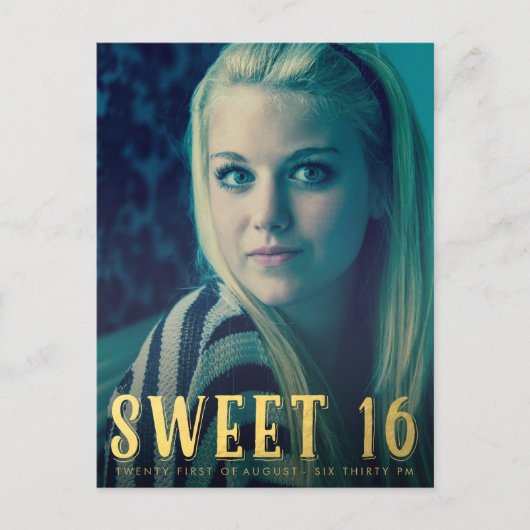 Gold Sweet 16 Sechzehn Party Foto Postkarte (Vorderseite)