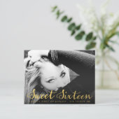 Gold Sweet 16 Sechzehn Party Foto Postkarte (Stehend Vorderseite)