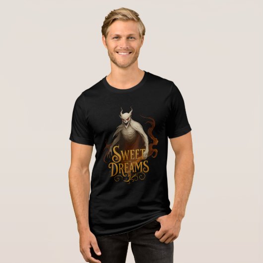 Gold “Sweet Dreams” Demon Horror Artwork Tri-Blend Shirt (Vorderseite voll)