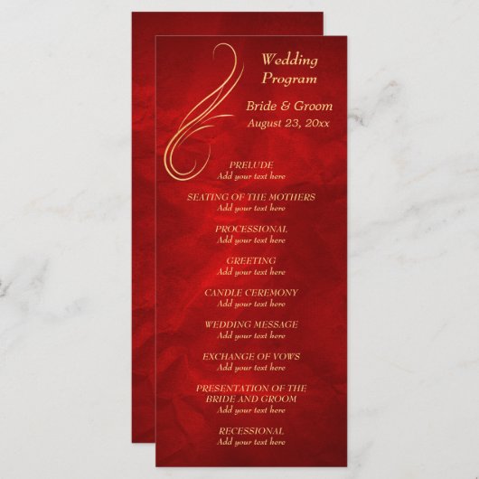 Gold Swirl Bright Red Wedding Programm (Vorne/Hinten)