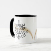 Gold Swirl Confetti Silver Cross Christlich Tasse (Vorderseite Links)