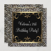 Gold Swirl Elegant Leopard Geburtstagsparty Einladung (Vorne/Hinten)