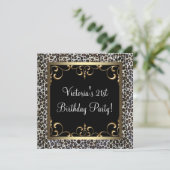 Gold Swirl Elegant Leopard Geburtstagsparty Einladung (Stehend Vorderseite)