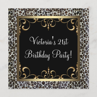 Gold Swirl Elegant Leopard Geburtstagsparty Einladung