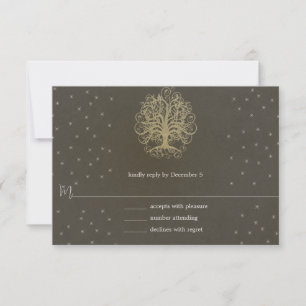 Gold Swirl Tree auf Gray Wedding Response Card #4 RSVP Karte