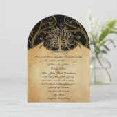 Gold Swirl Tree Gold & Black Metallic Wedding Einladung (Stehend Vorderseite)