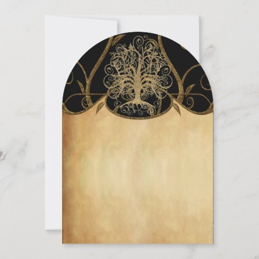 Gold Swirl Tree Gold & Black Metallic Wedding Einladung (Rückseite)