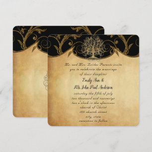 Gold Swirl Tree Gold & Black Metallic Wedding Einladung