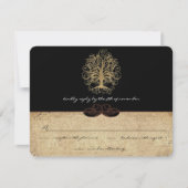Gold Swirl Tree Gold & Black Metallic Wedding RSVP Karte (Vorderseite)